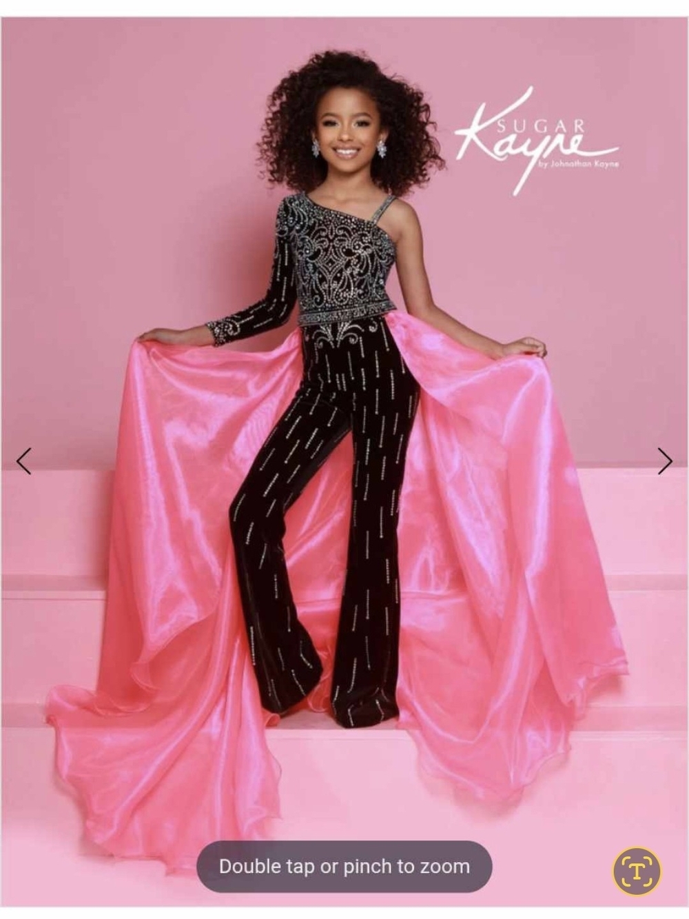 Sugar Kayne Girls' Black and Pink One-Shoulder Formal Jumpsuit with Train